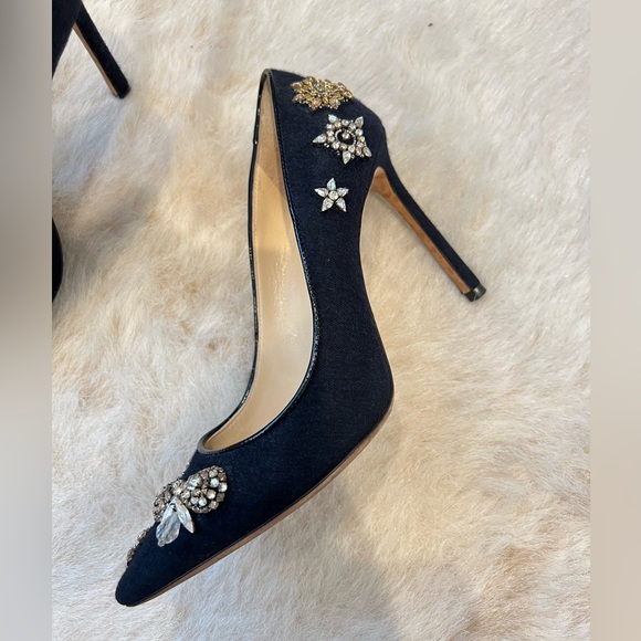 Jimmy Choo Romy 100 Embellished Flannel Point-Toe Pumps - Picture 2 of 12